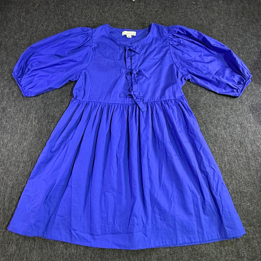 Band of the Free Royal Blue Bow Front Puff Sleeve Babydoll Mini Dress Medium